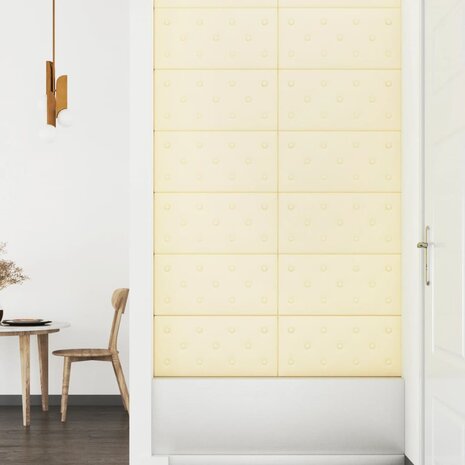 Wandpanelen 12 st 2,16 m² 60x30 cm kunstleer crèmekleurig 4