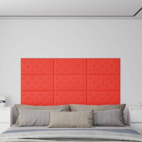 Wandpanelen 12 st 2,16 m² 60x30 cm kunstleer rood 1