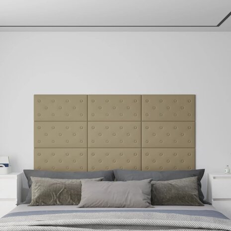 Wandpanelen 12 st 2,16 m² 60 x 30 cm kunstleer cappuccinokleur 1
