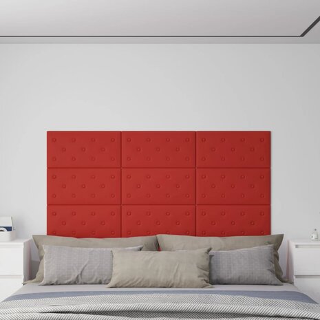 Wandpanelen 12 st 2,16 m² 60x30 cm kunstleer wijnrood 1