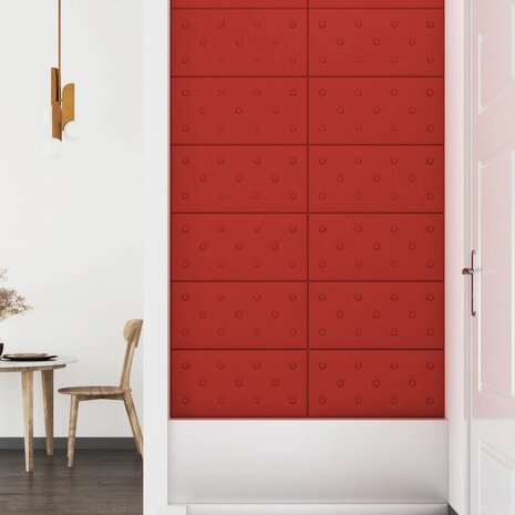 Wandpanelen 12 st 2,16 m² 60x30 cm kunstleer wijnrood 4