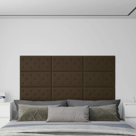 Wandpanelen 12 st 2,16 m² 60x30 cm kunstleer bruin 1