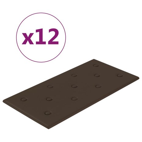 Wandpanelen 12 st 2,16 m² 60x30 cm kunstleer bruin 2