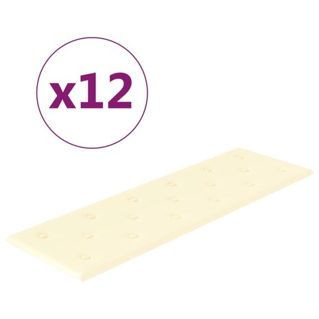 Wandpanelen 12 st 3,24 m² 90x30 cm kunstleer crèmekleurig 2