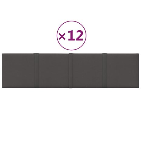 Wandpanelen 12 st 1,08 m² 60x15 cm stof donkergrijs 2