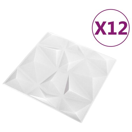 12 st Wandpanelen 3D diamant 3 m² 50x50 cm wit 3