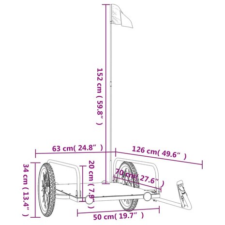 Fietstrailer 126x63x34 cm ijzer zwart 10
