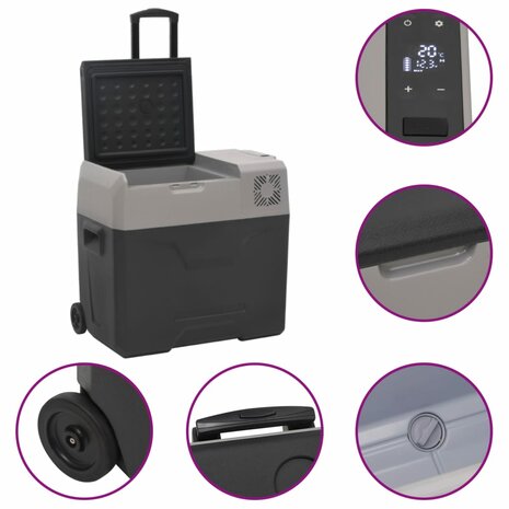 Koelbox met wielen en adapter 40 L polypropeen zwart en grijs 9