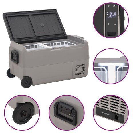 Koelbox met wielen en adapter 60 L PP en PE zwart en grijs 8