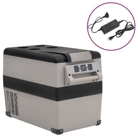 Koelbox met handvat en adapter 55 L PP & PE zwart en grijs 1