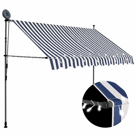 Luifel handmatig uitschuifbaar met LED 250 cm blauw en wit 1