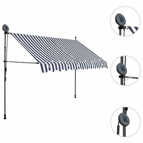 Luifel handmatig uitschuifbaar met LED 250 cm blauw en wit 3