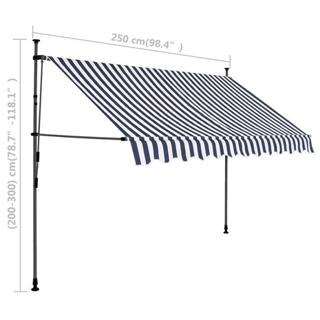 Luifel handmatig uitschuifbaar met LED 250 cm blauw en wit 8