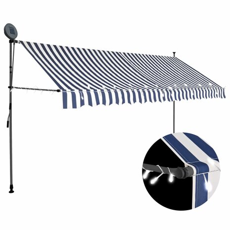 Luifel handmatig uitschuifbaar met LED 350 cm blauw en wit 1