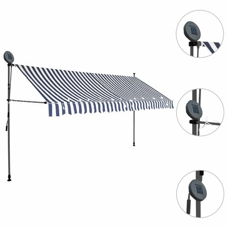 Luifel handmatig uitschuifbaar met LED 350 cm blauw en wit 3