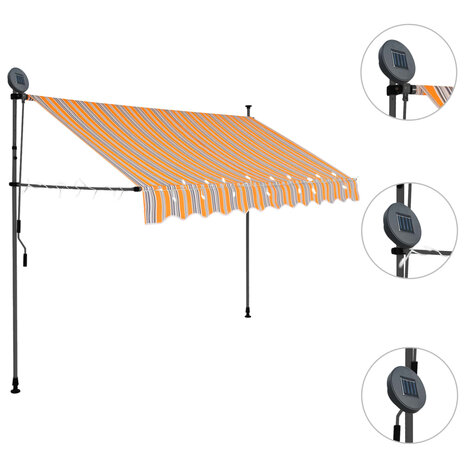 Luifel handmatig uitschuifbaar met LED 300 cm geel en blauw 3
