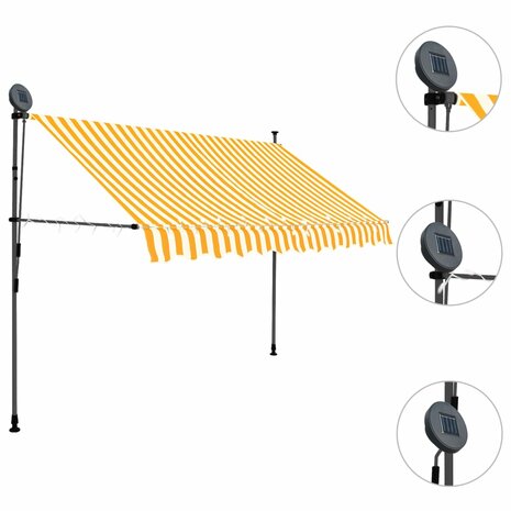 Luifel handmatig uitschuifbaar met LED 250 cm wit en oranje 3
