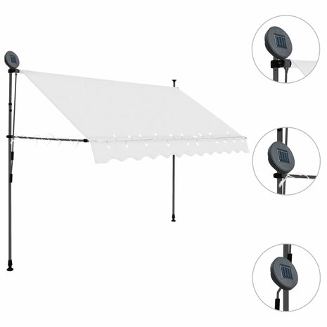 Luifel handmatig uitschuifbaar met LED 250 cm crèmekleurig 3