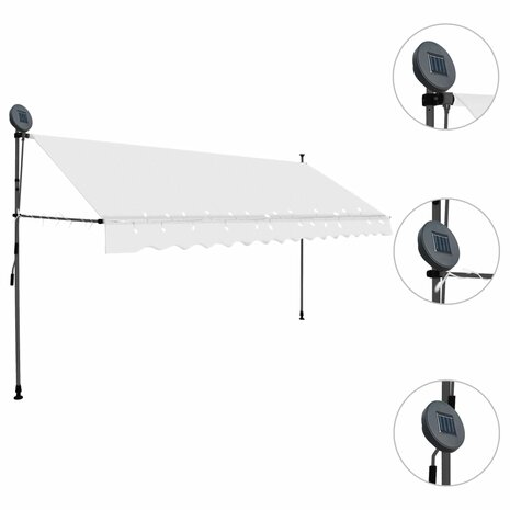 Luifel handmatig uitschuifbaar met LED 350 cm crèmekleurig 3
