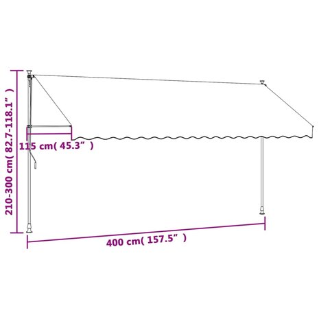Luifel uittrekbaar 400x150 cm stof en staal crèmekleurig 11