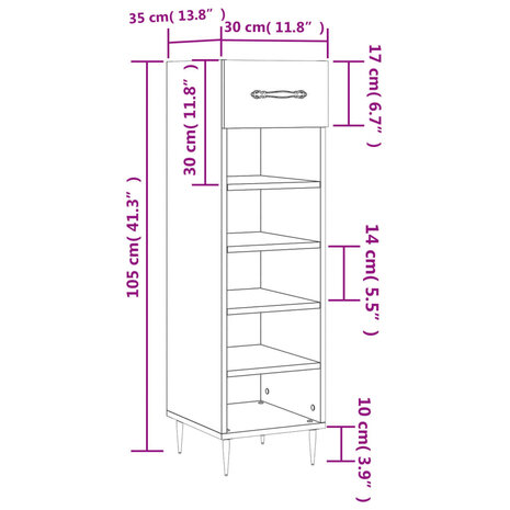 Schoenenkast 30x35x105 cm bewerkt hout hoogglans wit 12