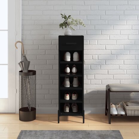Schoenenkast 30x35x105 cm bewerkt hout zwart 1