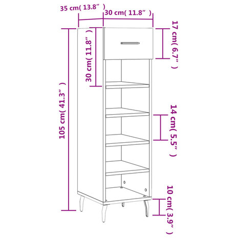 Schoenenkast 30x35x105 cm bewerkt hout gerookt eikenkleurig 12