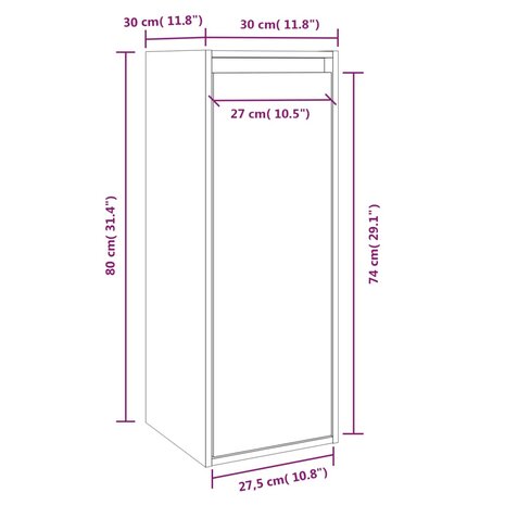 Wandkast 30x30x80 cm massief grenenhout zwart 10