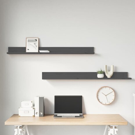 Wandkasten 2 st 110x11x9 cm massief grenenhout grijs 5