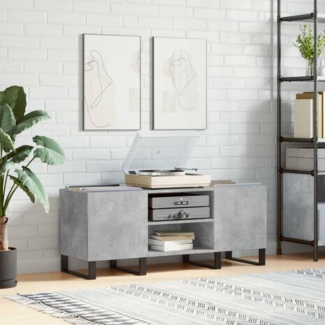 Platenkast 121x38x48 cm bewerkt hout betongrijs 1