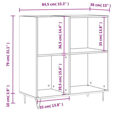 Platenkast 84,5x38x89 cm bewerkt hout zwart 10