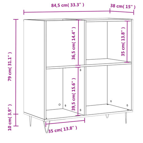 Platenkast 84,5x38x89 cm bewerkt hout bruin eikenkleur 10