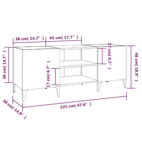 Platenkast 121x38x48 cm bewerkt hout betongrijs 8