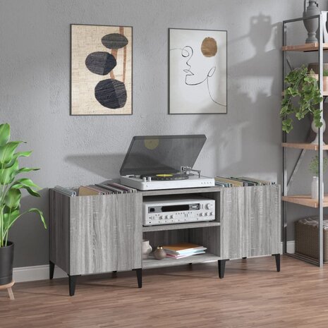 Platenkast 121x38x48 cm bewerkt hout grijs sonoma eikenkleurig 1