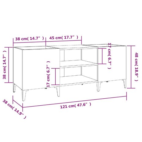 Platenkast 121x38x48 cm bewerkt hout grijs sonoma eikenkleurig 8