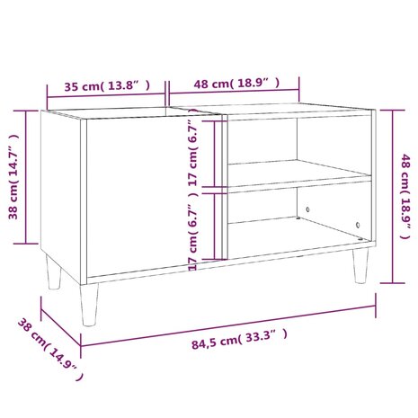 Platenkast 84,5x38x48 cm bewerkt hout grijs sonoma eikenkleurig 8
