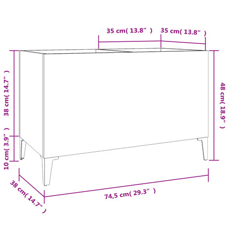 Platenkast 74,5x38x48 cm bewerkt hout gerookt eikenkleurig 8