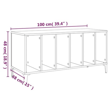 Platenkast 100x38x48 cm bewerkt hout grijs sonoma eikenkleurig 8