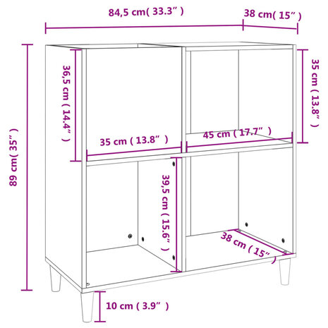 Platenkast 84,5x38x89 cm bewerkt hout zwart 9