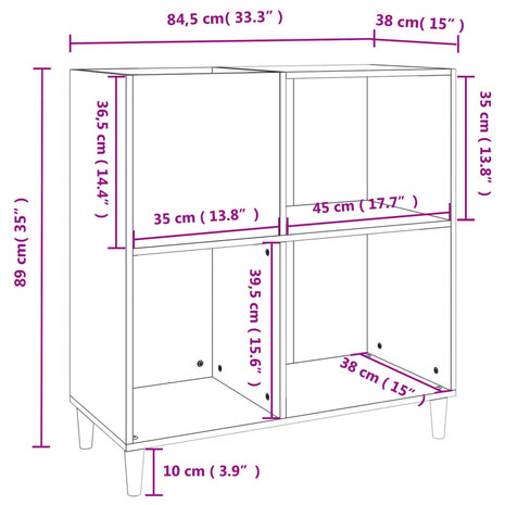 Platenkast 84,5x38x89 cm bewerkt hout sonoma eikenkleurig 9