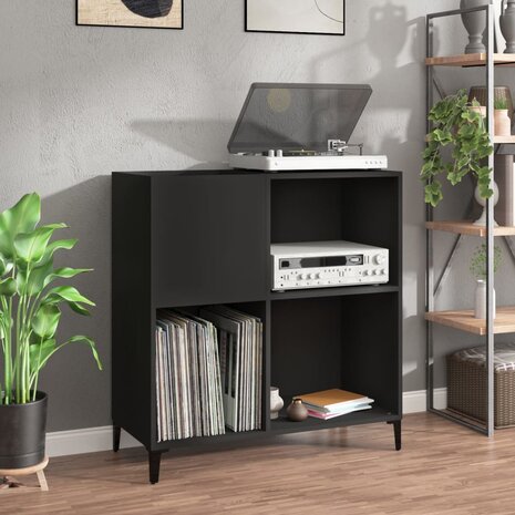 Platenkast 84,5x38x89 cm bewerkt hout zwart 1