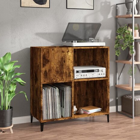 Platenkast 84,5x38x89 cm bewerkt hout gerookt eikenkleurig 1