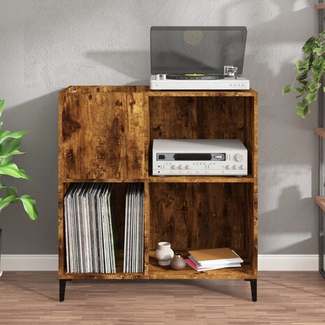 Platenkast 84,5x38x89 cm bewerkt hout gerookt eikenkleurig 3