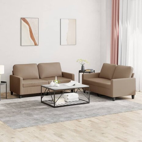 2-delige Loungeset met kussens kunstleer cappuccino 1