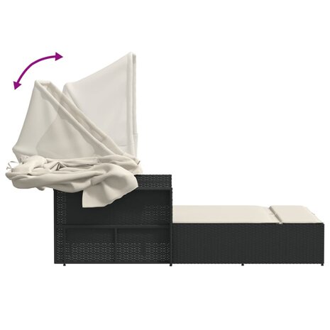 Ligbed 2-persoons met luifel en kussens poly rattan zwart 9