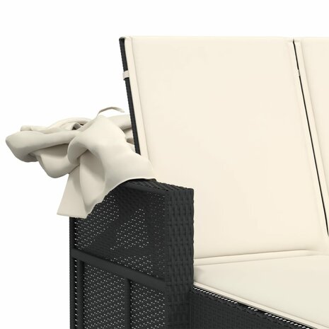Ligbed 2-persoons met luifel en kussens poly rattan zwart 10