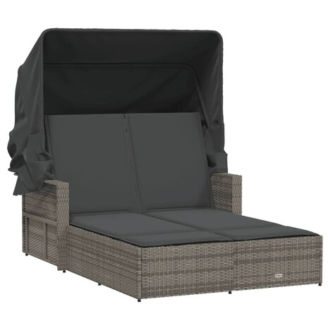 Ligbed 2-persoons met luifel en kussens poly rattan grijs 2