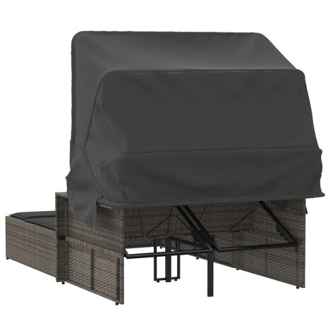 Ligbed 2-persoons met luifel en kussens poly rattan grijs 6