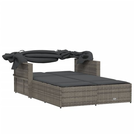 Ligbed 2-persoons met luifel en kussens poly rattan grijs 7