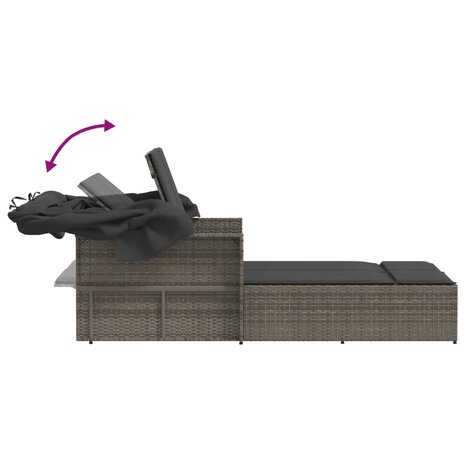 Ligbed 2-persoons met luifel en kussens poly rattan grijs 8